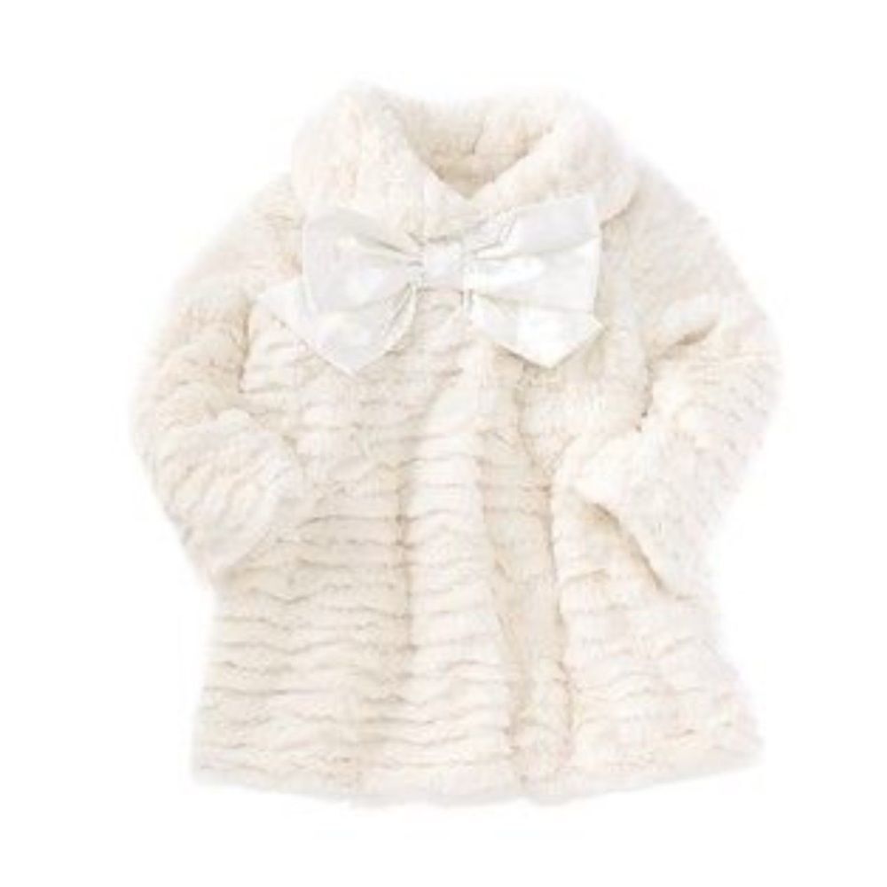 Widgeon White Faux Fur Snap Closure Bow Detail Hooded Coat Baby Girls Size 12M